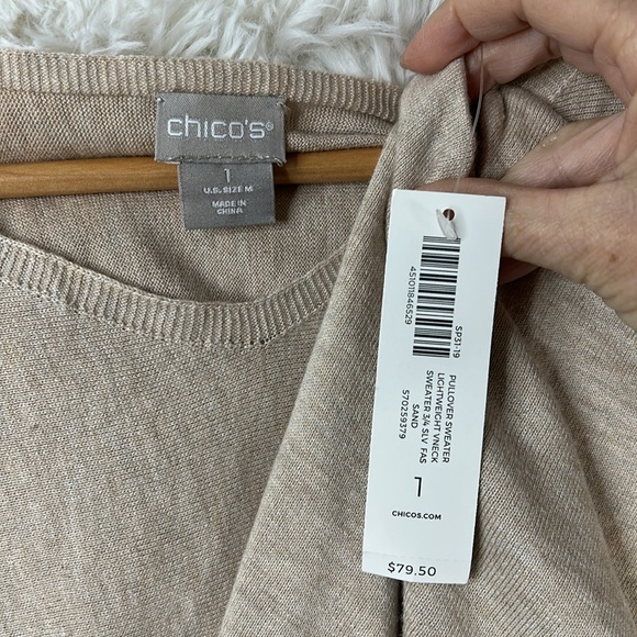 NWT Chico's tan lightweight pullover v-neck sweater. - Picture 3 of 8